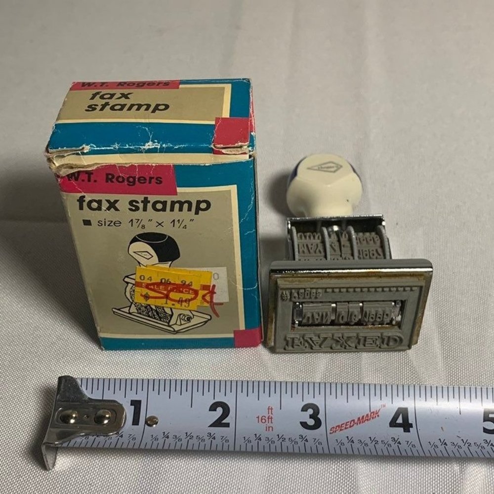 Vintage WT Rogers Fax Stamp Rubber Date Faxed with Box